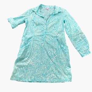 Lilly Pulitzer Shift Dress Womens XL Turquoise Seashell Print Cotton Pockets